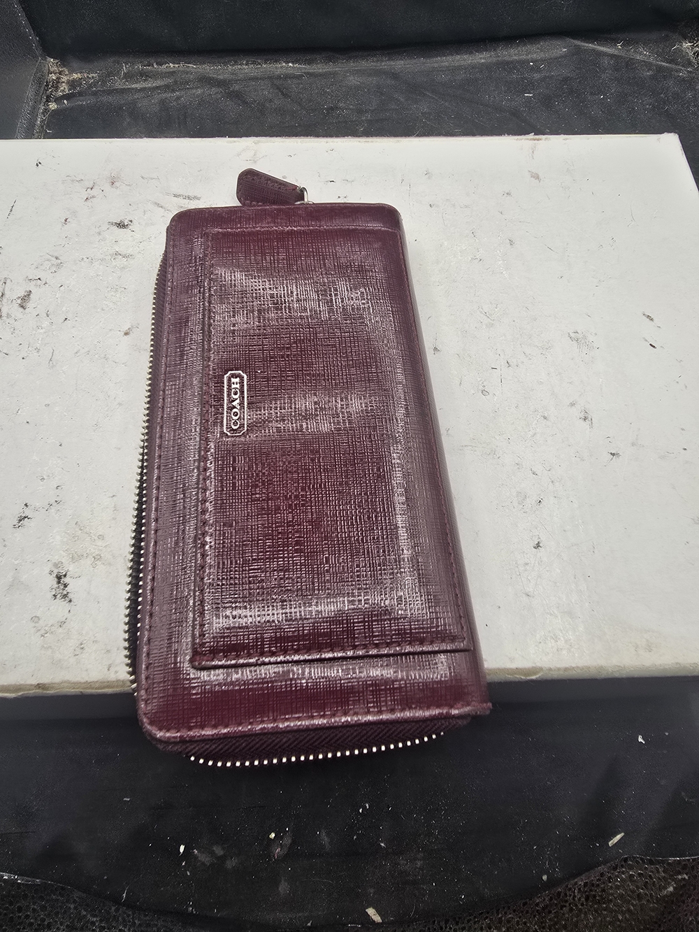Coach Quilted Textured Zip Wallet in Burgundy